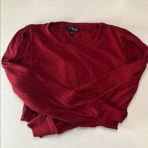 JCrew Women's Red Ribbed Top. Sz M.  Puff shoulder detail.